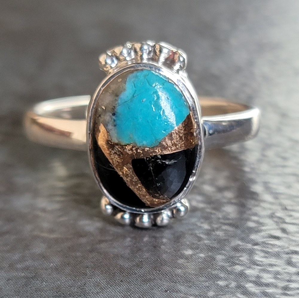 Native Copper Blue Turquoise Stone Ring Size 7.5 Sterling Silver Womens …